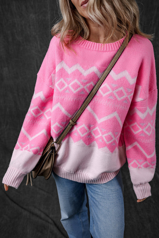 Western Aztec Geometric Drop Shoulder Pullover