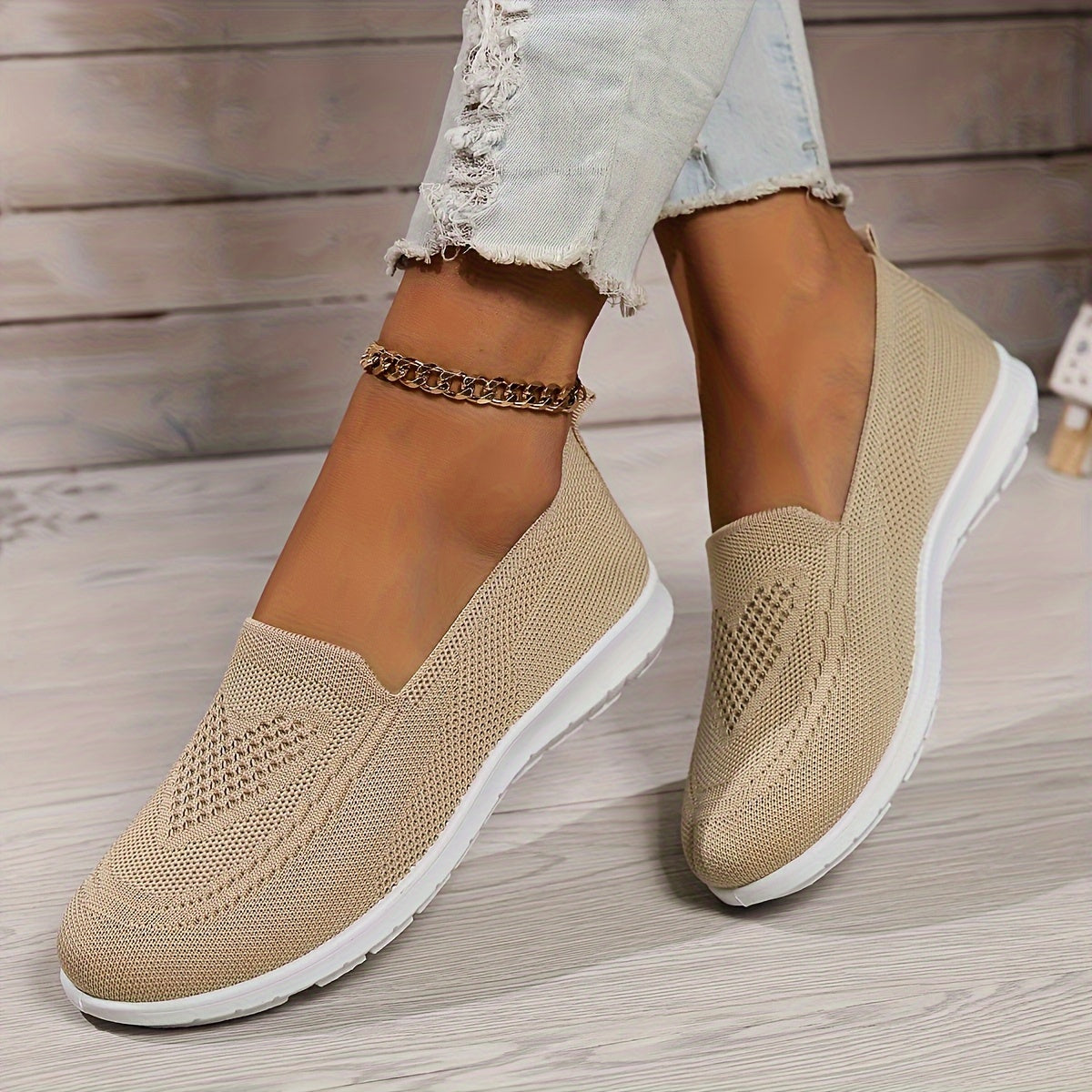 Heidi-Mode | Einfarbige Gestrickte Sneaker Für Damen