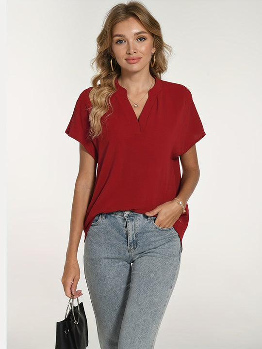 Heidi-Mode | Sommerbluse für Damen Leicht, Kurzarm, Elegant V-Ausschnitt Dekolleté