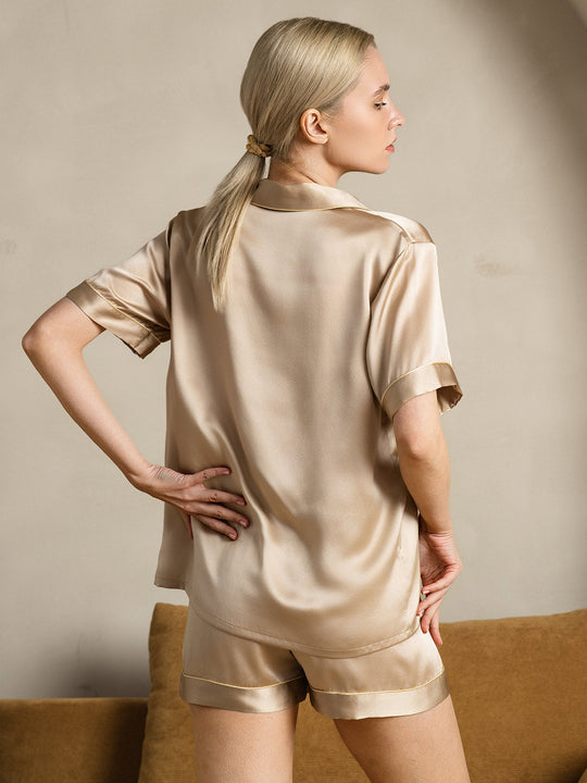 Heidi-Mode | 100% Seide Pyjamas Kurzes Pyjamas Set 2 Stk