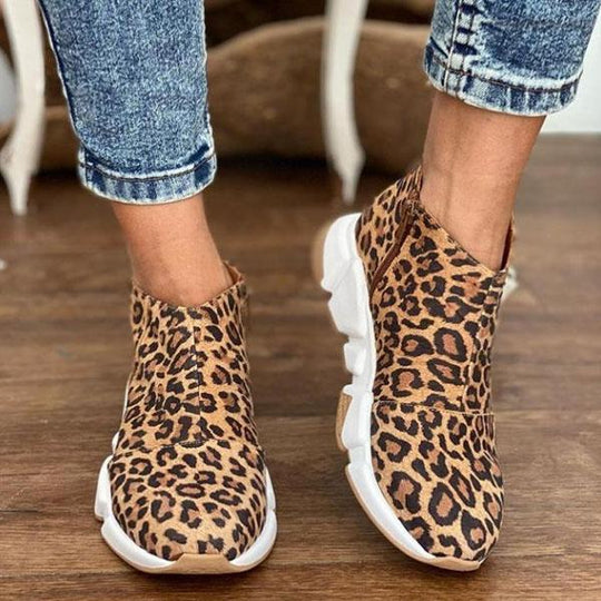 Heidi-Mode | Flache Vegane Leder Stiefeletten mit Reißverschluss für Frauen