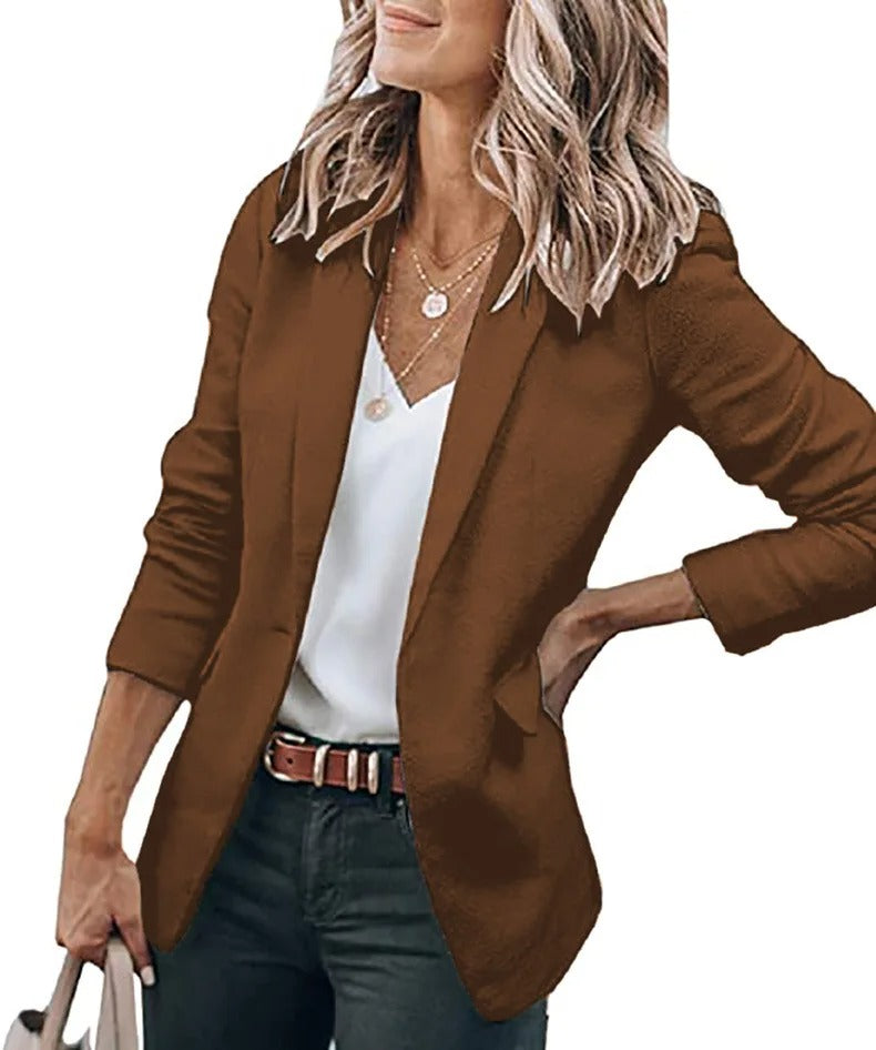 Heidi-Mode - Damen Blazer Einfarbig Jacke, Lange Ärmel