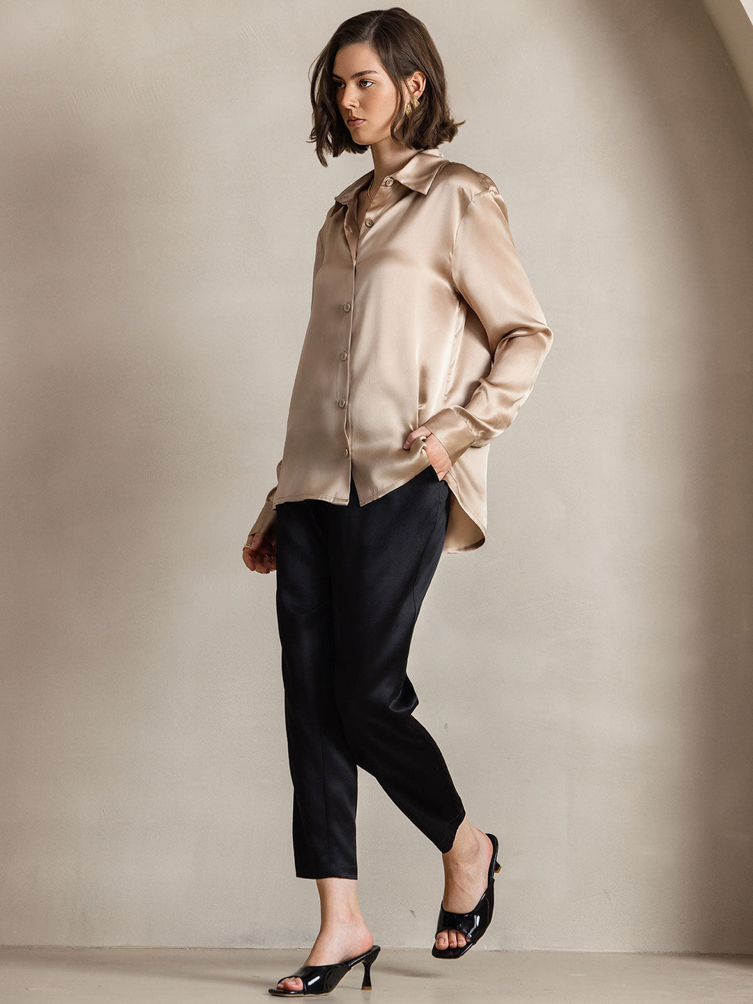 Heidi-Mode | Damen Seiden Basis Militär Revers Hemd
