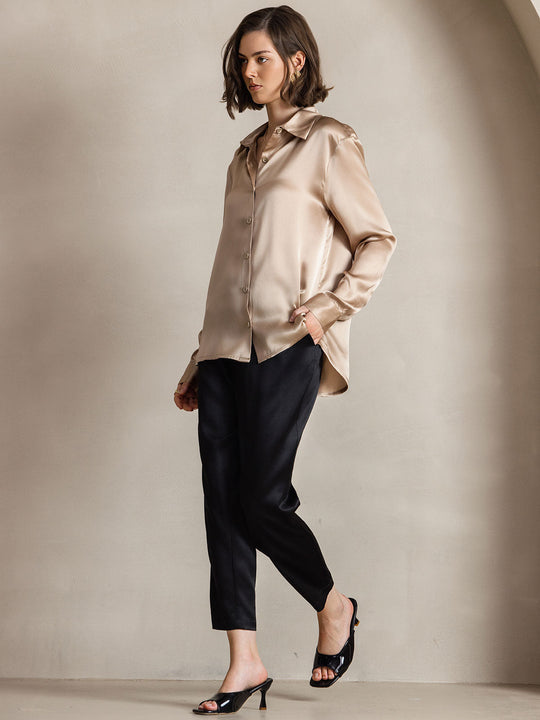 Heidi-Mode | Damen Seiden Basis Militär Revers Hemd