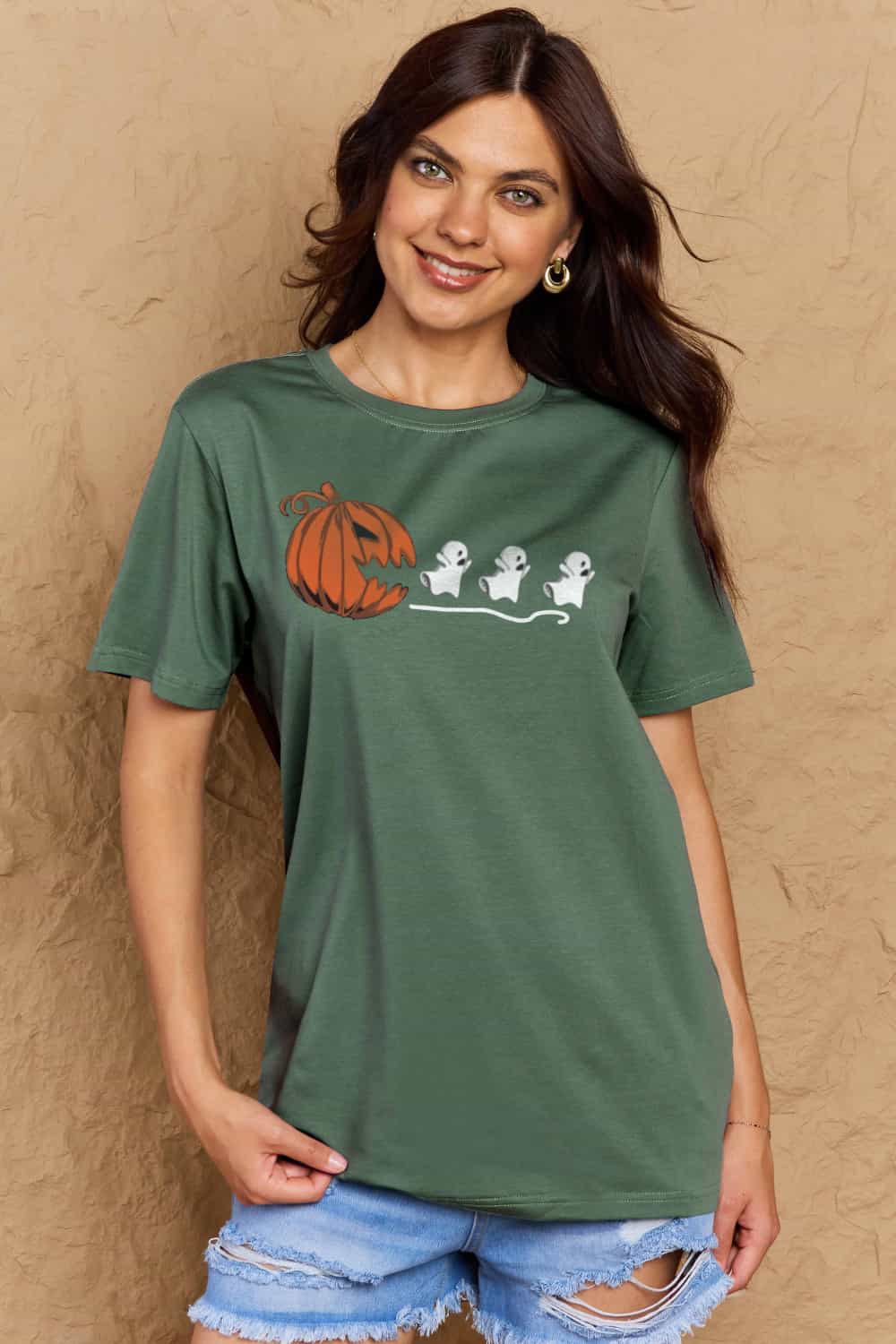 Heidi-Mode | Simply Love Vollgröße Kürbisgesicht Grafik Baumwoll-T-Shirt