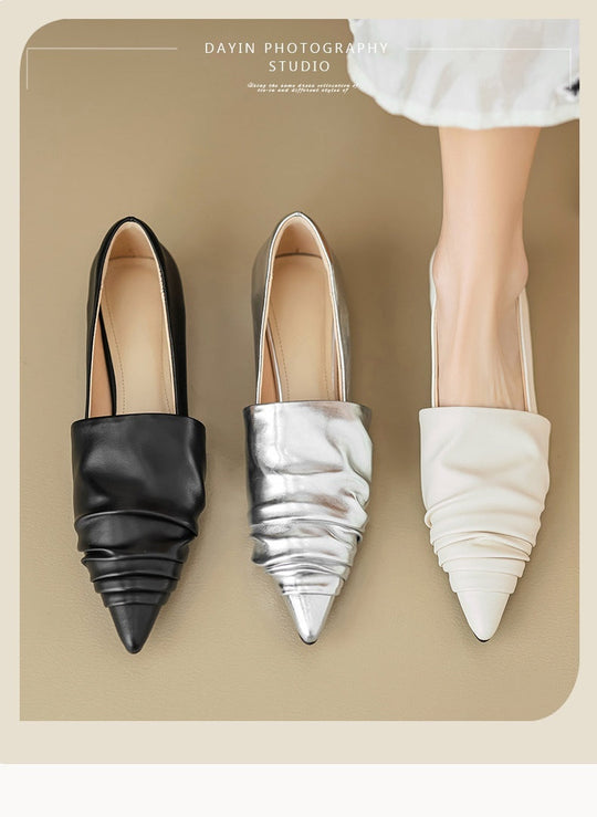 Heidi-Mode | Spitzenzehen Niedriger Absatz Flache Schuhe Schwarz Cremegelb Weiß