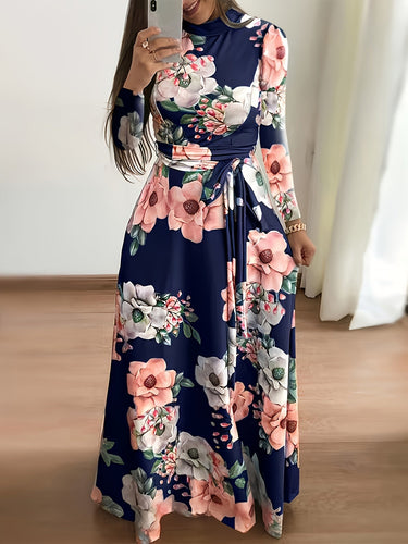 Blumen-Kleid mit Bindegürtel - Liana