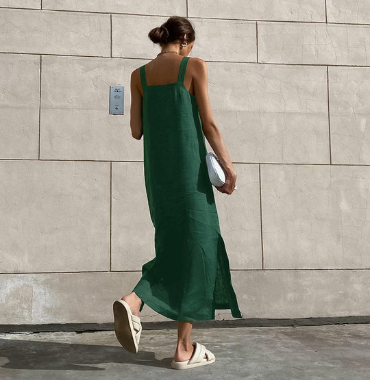 Sandfarbenes Leinenkleid