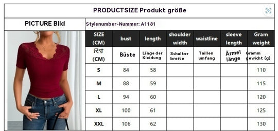Heidi Mode | Ausschnitt Manschetten Spleißen Spitze Spitze Kurze Ärmel