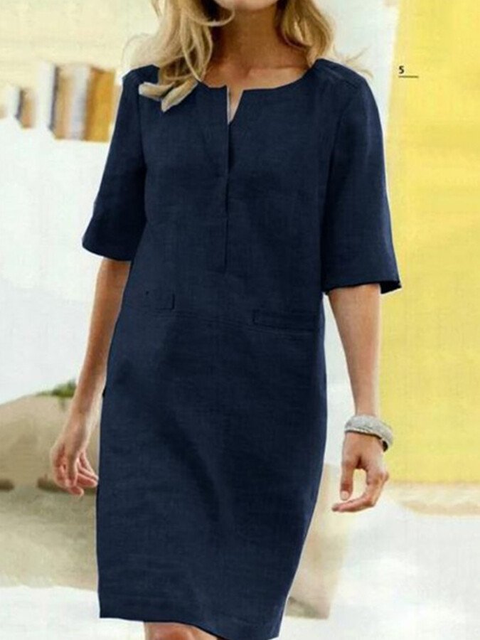 Heidi-Mode | Baumwoll Leinen Kleid mit Kurzen Ärmeln