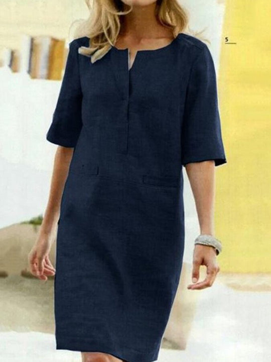 Heidi-Mode | Baumwoll Leinen Kleid mit Kurzen Ärmeln