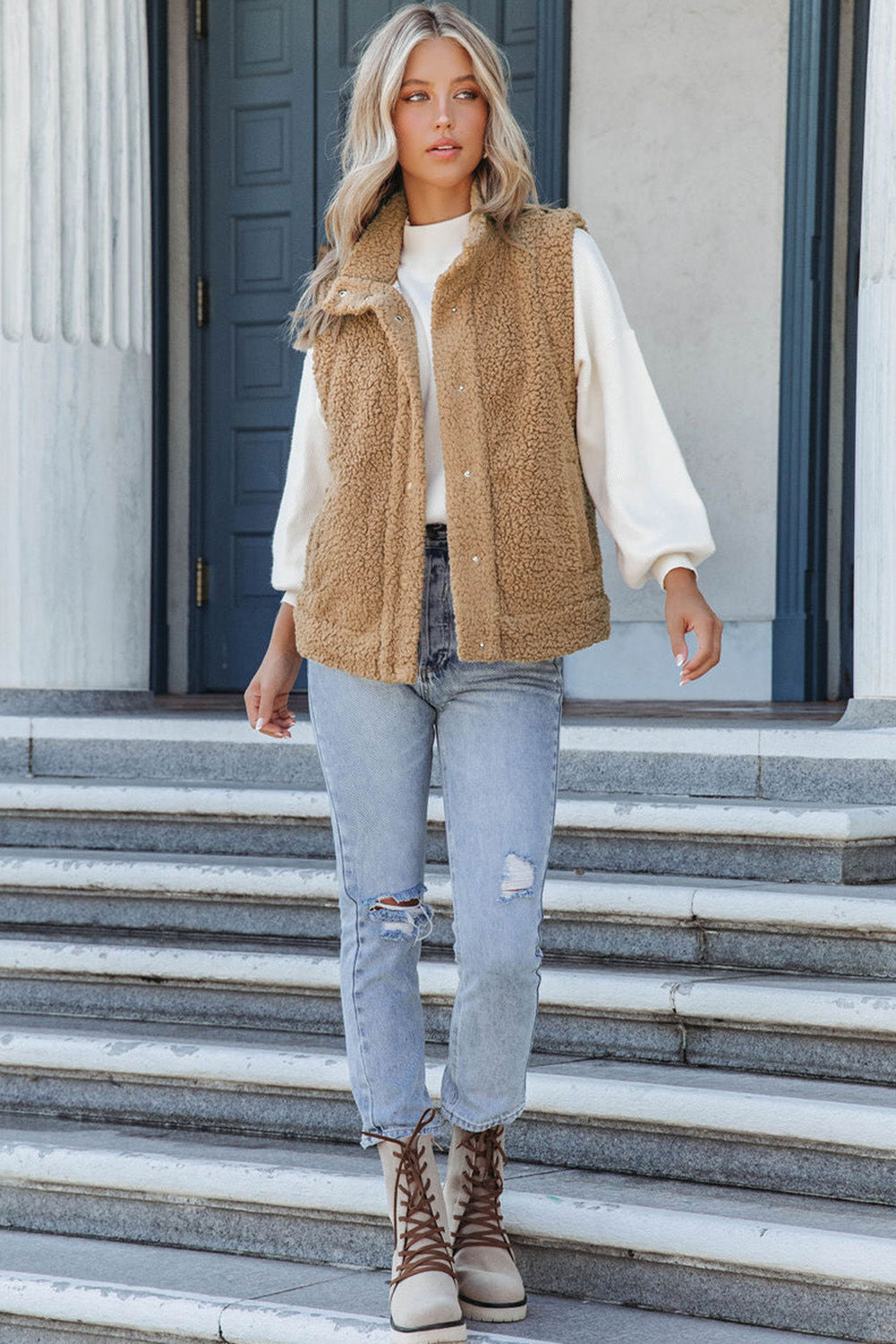 Sherpa-Westenjacke Mit Druckknopfleiste