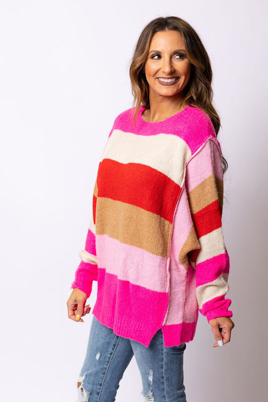 Roter Mix Horizon Stripes Pullover Mit Dolman-Ärmeln