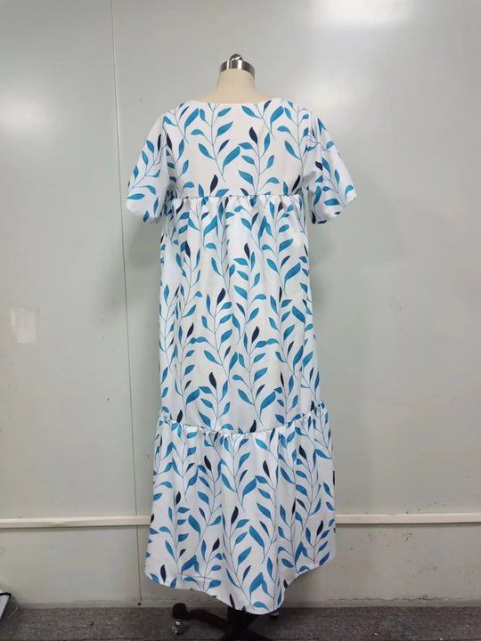 Heidi-Mode | Boho-Strandkleid für Frauen Sommerkleid mit V-Ausschnitt und Kurzen Ärmeln mit Floralem Muster