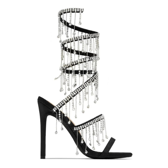 Heidi-Mode | Sandalen met 11 cm hak, ronde neus, klein satijnen oppervlak