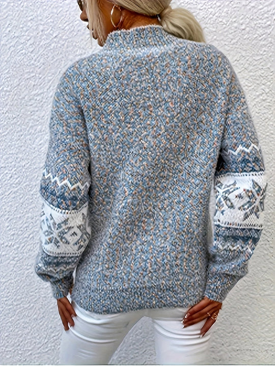Heidi-Mode - Schicke Winter Schneeflocke Mock Neck Pullover für Damen