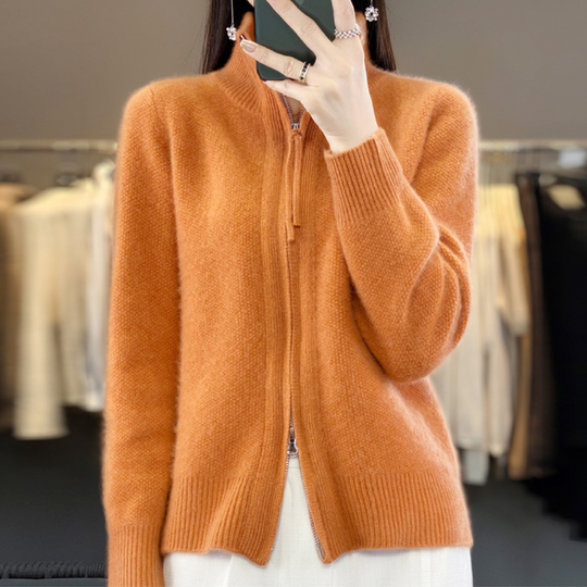 Heidi-Mode | Strickjacke aus Wolle und Kaschmir mit Reißverschluss