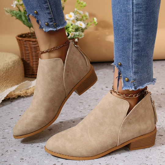 Heidi-Mode | Klassischer Stil Ankle Boots mit Holzabsatz und Einfacher Anziehhilfe Damen Ankle Boots