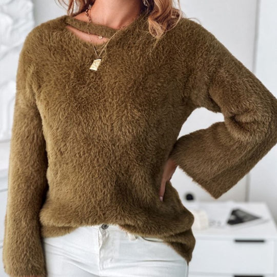 Heidi-Mode | Flauschiger Strickpullover Mit Asymmetrischem Ausschnitt