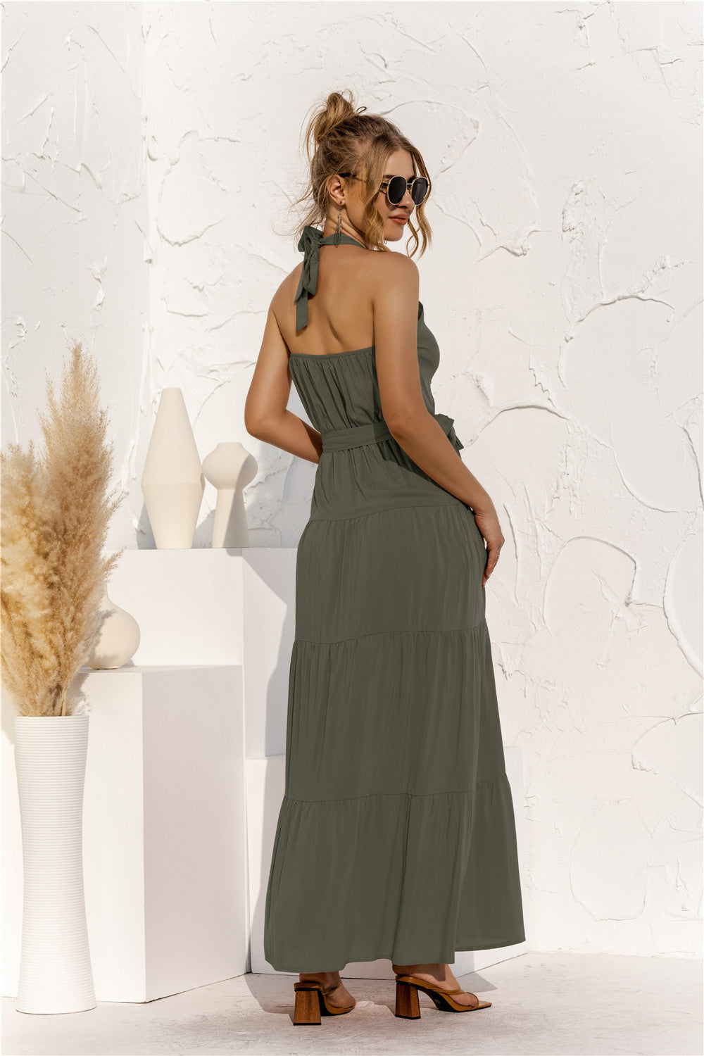 Heidi-Mode | Knytteliv Rundhals Spaghetti-Träger Rückenfrei Maxikleid