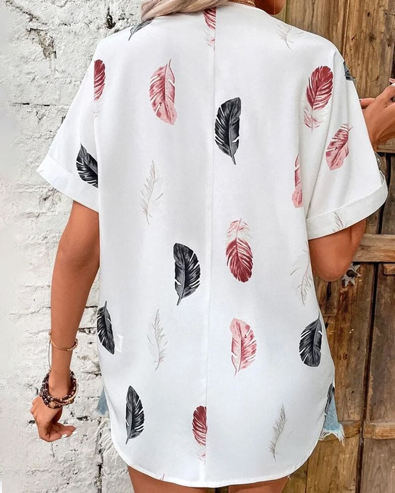 Heidi-Mode | Bluse mit Federn und Kurzen Ärmeln