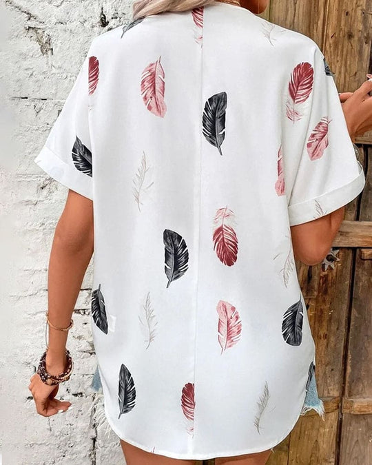 Heidi-Mode | Bluse mit Federn und Kurzen Ärmeln