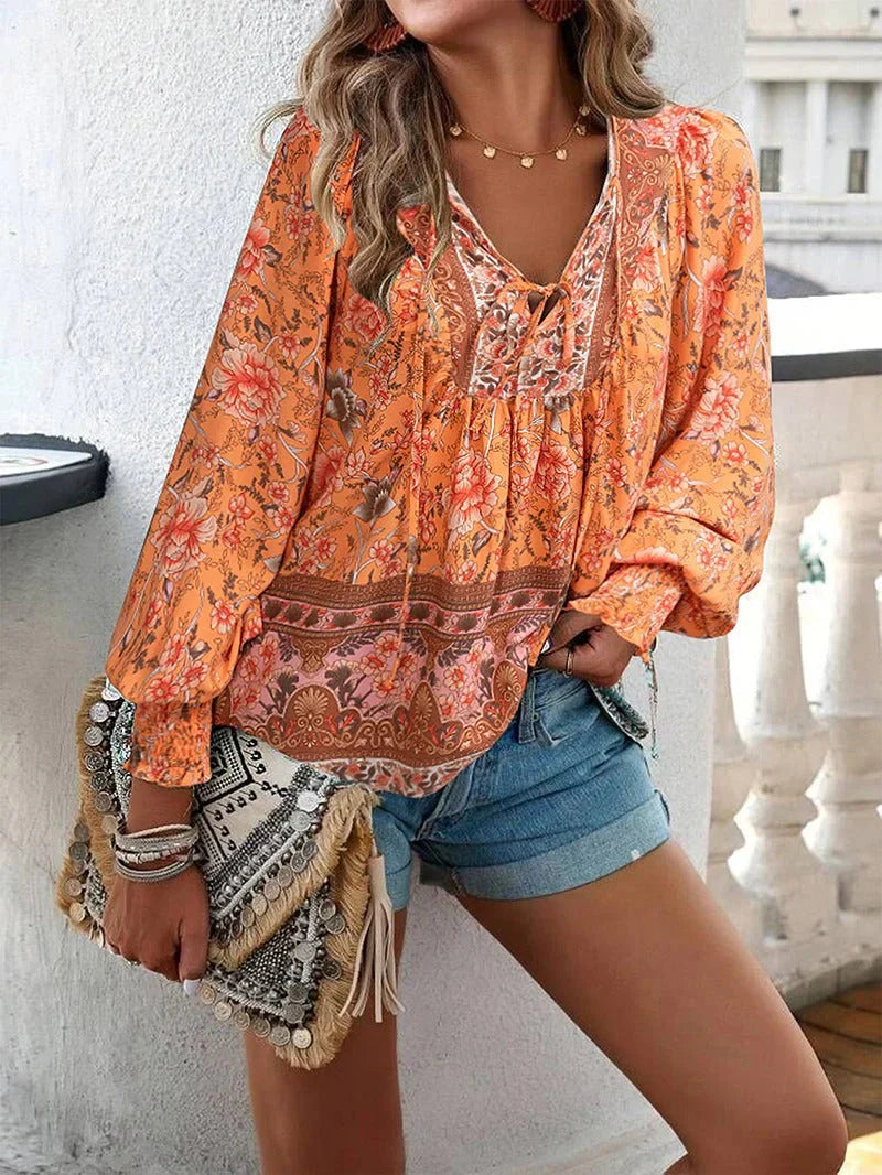Heidi-Mode | Blumenbluse Mit Langen Ärmeln Für Damen