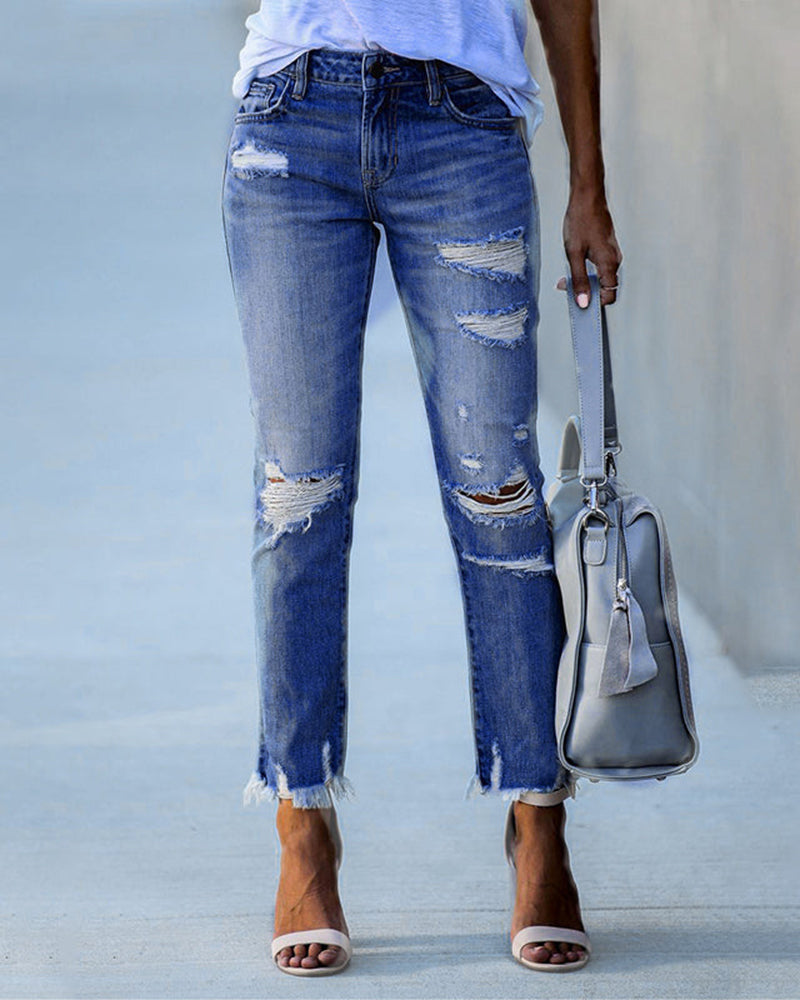 Heidi-Mode | Damen Schicke Zerfledderte Jeans Denim