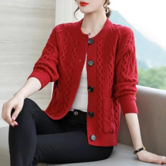 Heidi-Mode | Strickjacke Damen mit Rundhals und Knopfschluss