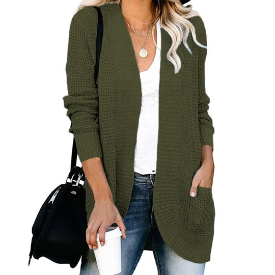 Heidi-Mode | Lange Westen Damen Offene Vorderseite Strickjacke mit Taschen
