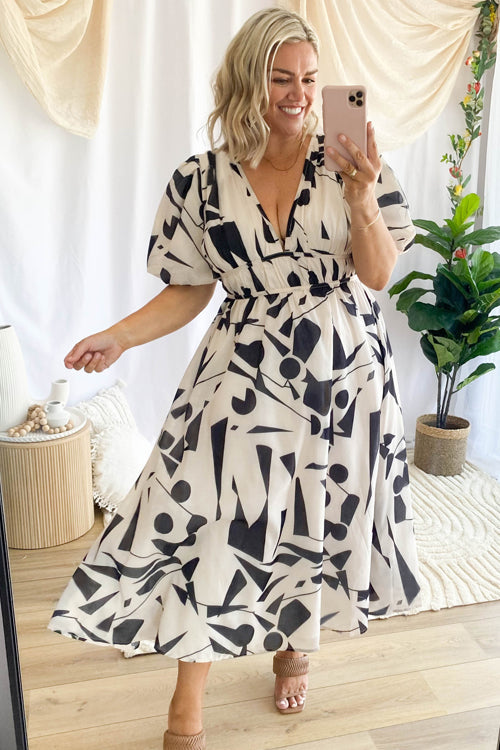 Heidi-Mode | Real Love Print Puffärmel Maxi Kleid