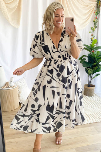 Heidi-Mode | Real Love Print Puffärmel Maxi Kleid