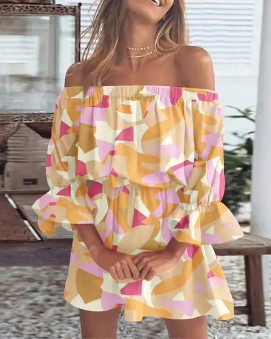the-shoulder jurk met boho bladprint