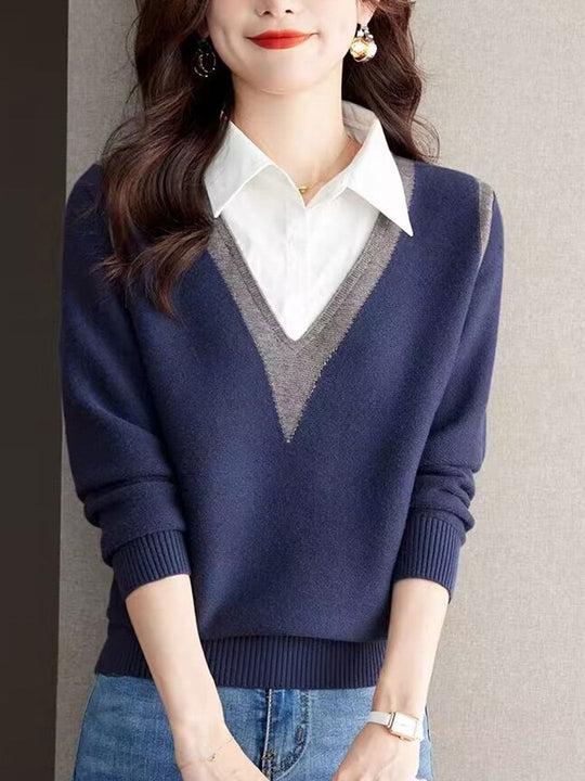 Heidi-Mode | Sweater Damen V-Ausschnitt Strickpullover