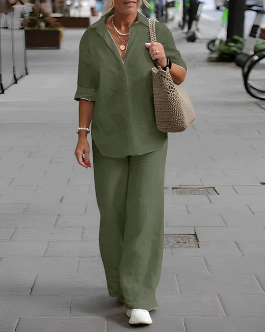 Heidi-Mode | Lässige Polo Bluse und Gerade Beine Hosen Set