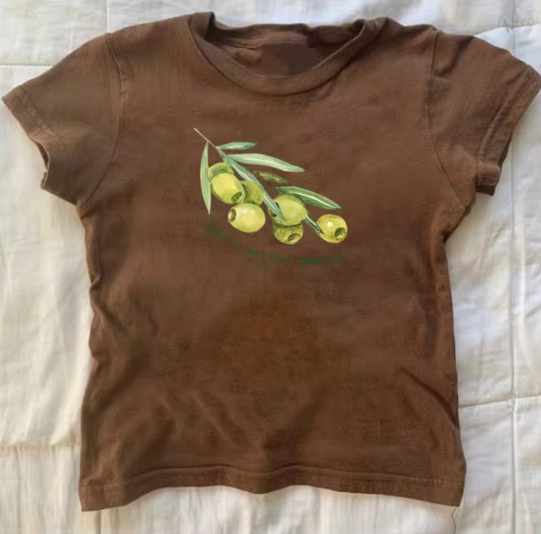 – Crop Top Shirts mit Olivenmuster