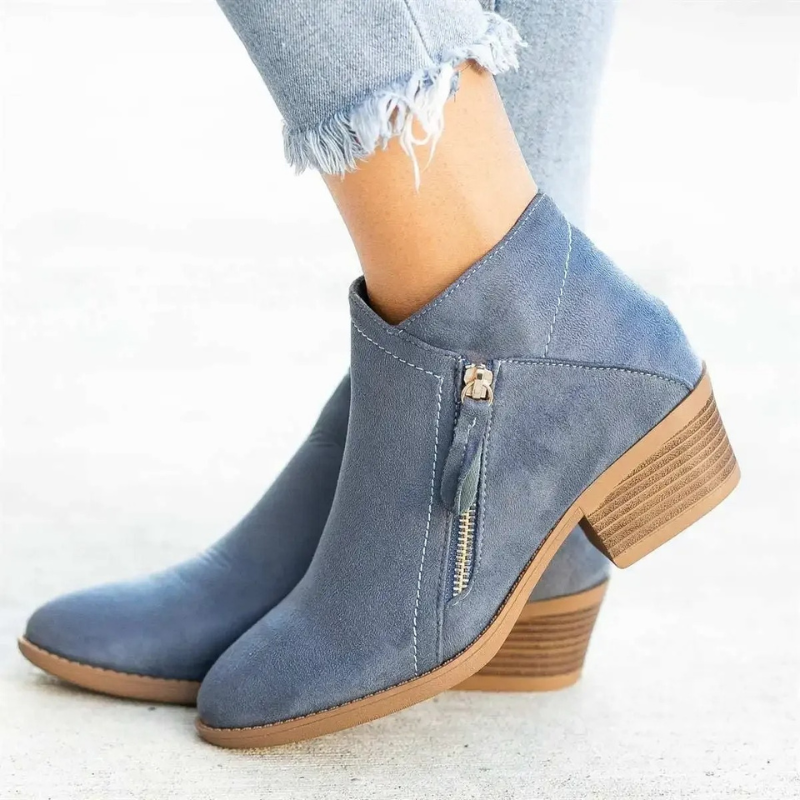 Heidi-Mode | Bequeme Western Stil Stiefeletten mit Dekorativer Reißverschluss Damen Stiefeletten