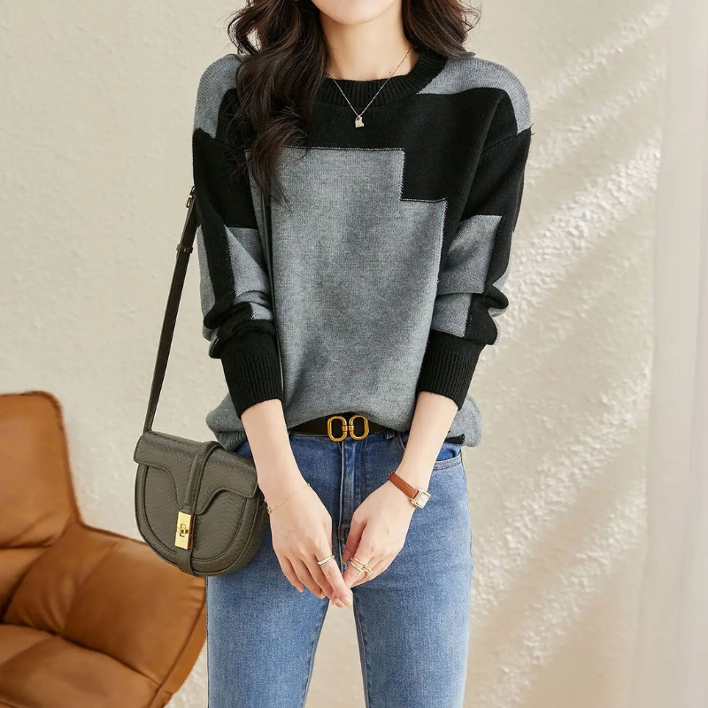 Heidi-Mode | Geometrischem Strickmuster, Lässiger Pullover Damen Pulli
