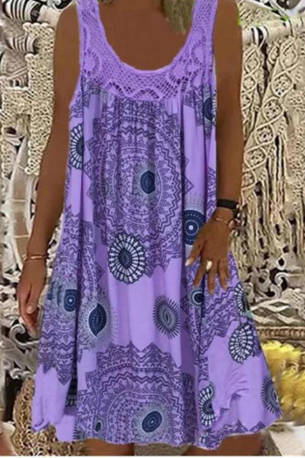 Heidi – Sommerkleid mit O-Ausschnitt und ärmellosem Print