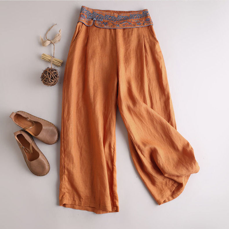 Heidi-Mode | Stylische und Bequeme Sommer Leinen Hose mit Stickerei