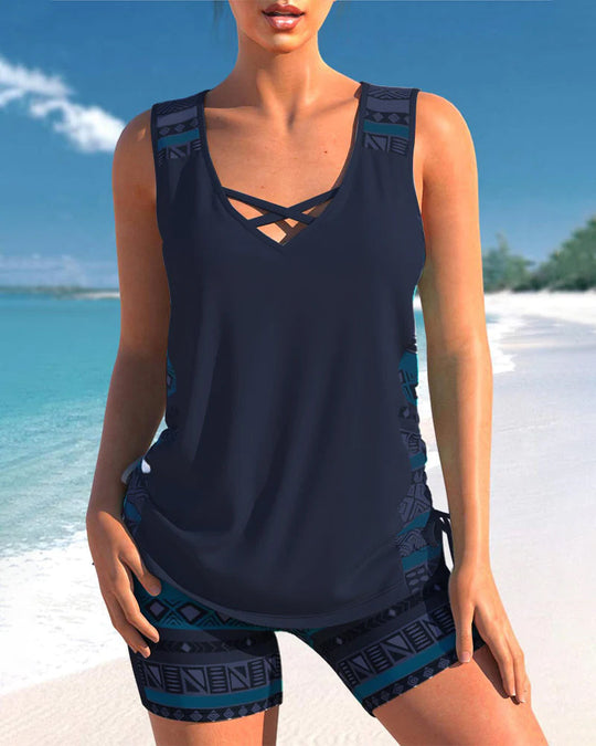 Heidi-Mode | Tankini Set mit Geometrischem Druck