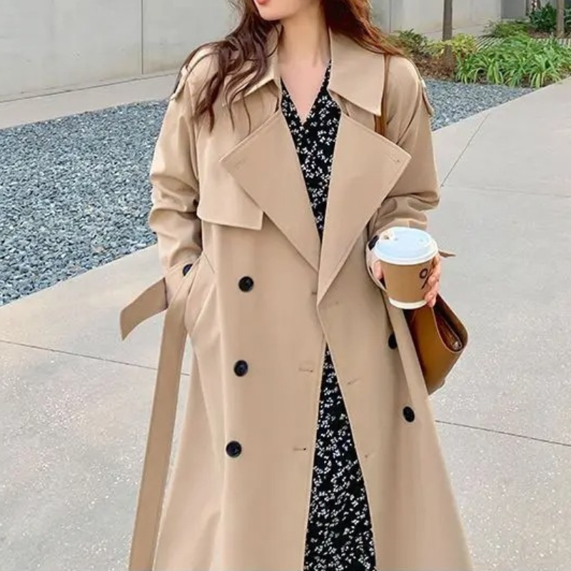 Heidi-Mode | Langer Trenchcoat mit Gürtel für Frauen Eleganter Trenchcoat Damen