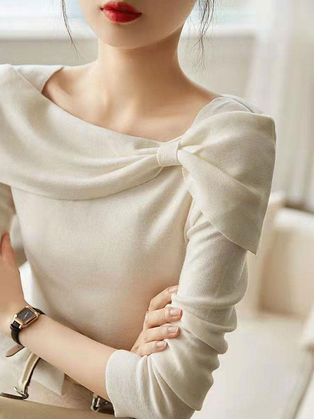 Heidi-Mode | Sweater Damen Schleife Strickpullover