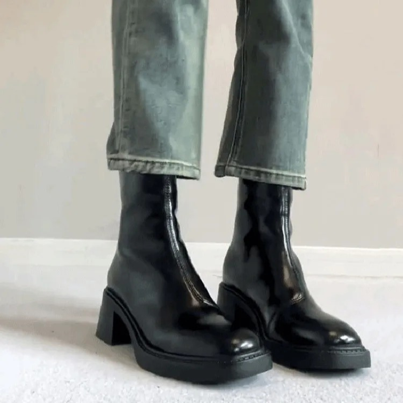 Heidi-Mode | Stilvolle Leder Ankle Boots mit Blockabsatz für Damen Damen Ankle Boots