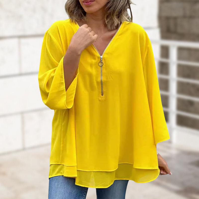 Heidi-Mode | Chiffon Reißverschluss Top mit V-Ausschnitt