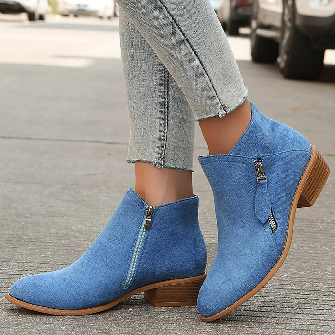 Heidi-Mode | Modische Stiefeletten für Damen mit Reißverschluss und Niedrigem Absatz Damen Stiefeletten