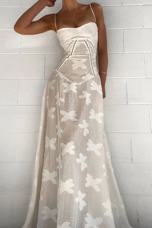 Heidi-Mode | Geschenk Der Liebe Blumen Tie Back Maxi Kleid Elfenbein