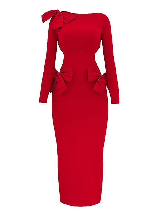 Elegantes Maxikleid mit roter Schleife