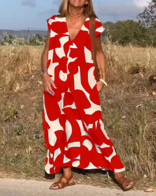 Amara - Maxikleid mit Print und V-Ausschnitt