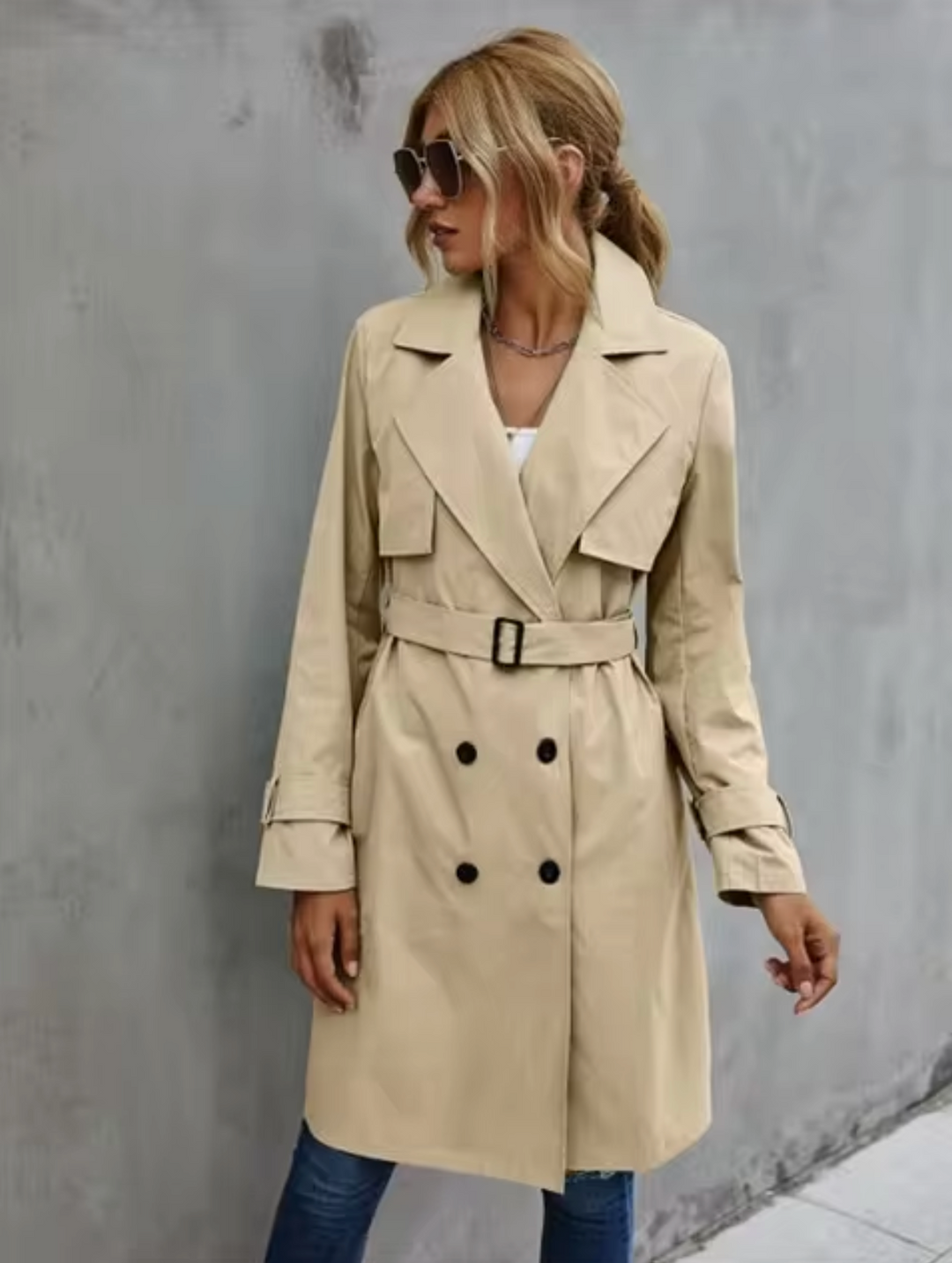 Lässiger Trenchcoat mit langen Ärmeln